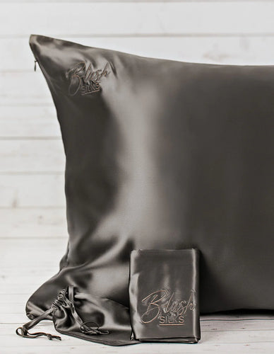 Blush Silks Pure Mulberry Silk Pillowcase - CHARCOAL